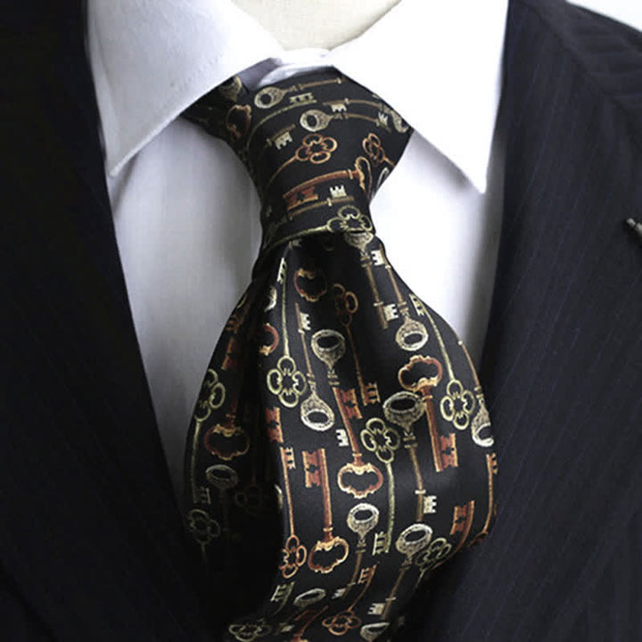Corbata para hombre con estampado retro de llaves negras intrincadas