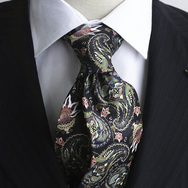 Corbata de hombre con estampado paisley fantástico en verde oscuro