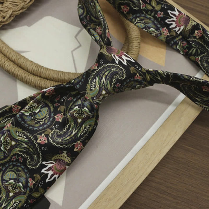 Corbata de hombre con estampado paisley fantástico en verde oscuro