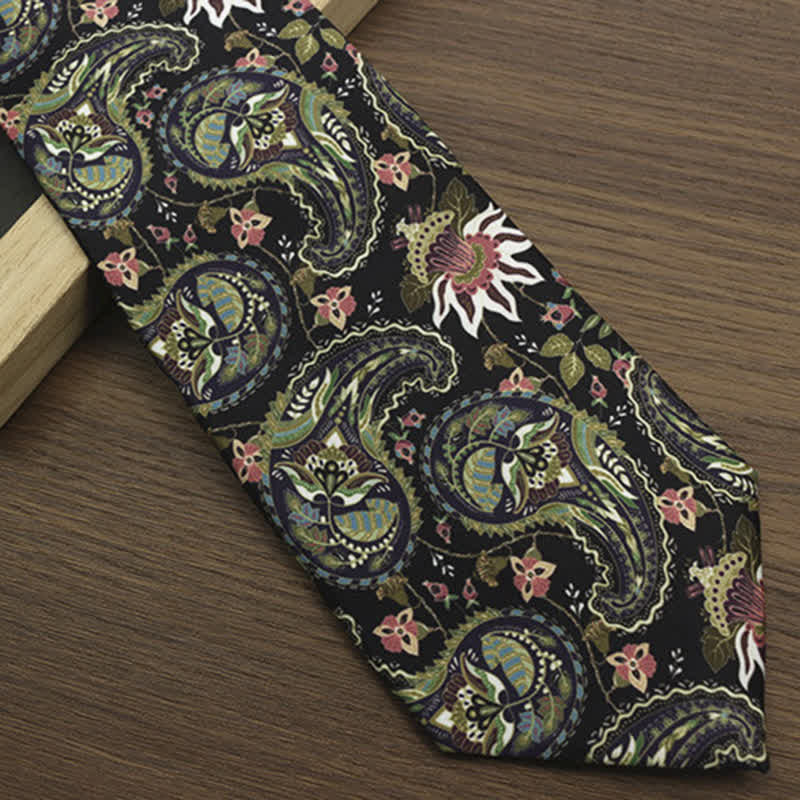Corbata de hombre con estampado paisley fantástico en verde oscuro