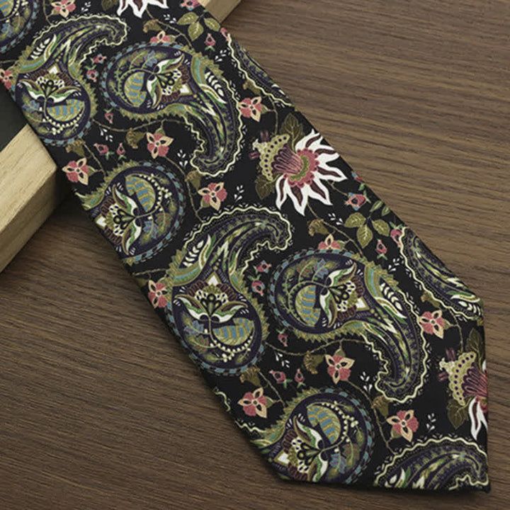 Corbata de hombre con estampado paisley fantástico en verde oscuro