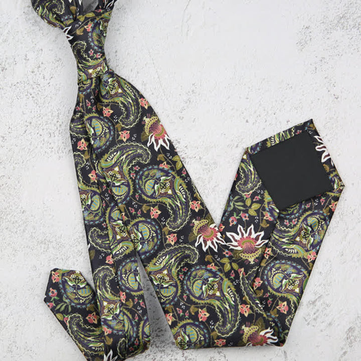Corbata de hombre con estampado paisley fantástico en verde oscuro