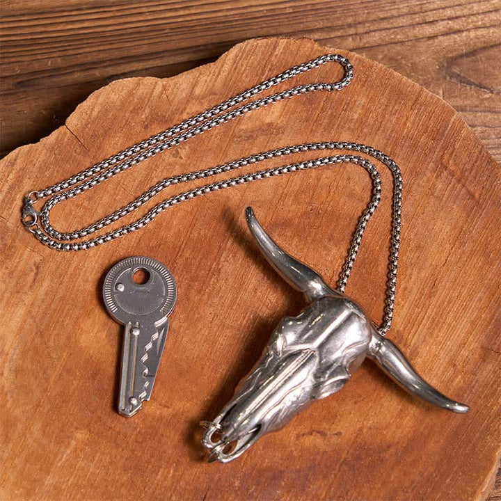 Juego de llavero con forma de llave y cuchillo oculto con colgante de toro Longhorn DIY