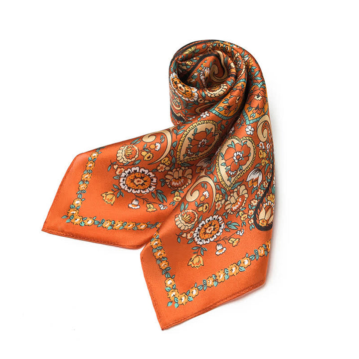 Bufanda cuadrada con estampado floral de cachemira salvaje en color naranja de estilo occidental