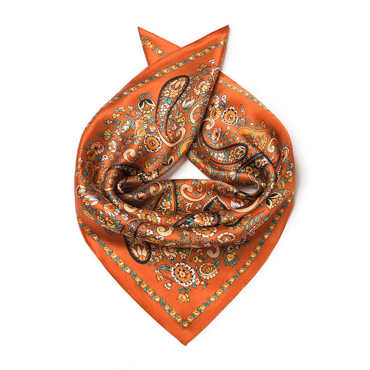 Bufanda cuadrada con estampado floral de cachemira salvaje en color naranja de estilo occidental