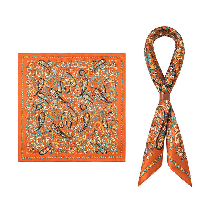 Bufanda cuadrada con estampado floral de cachemira salvaje en color naranja de estilo occidental