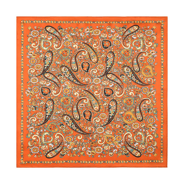 Bufanda cuadrada con estampado floral de cachemira salvaje en color naranja de estilo occidental