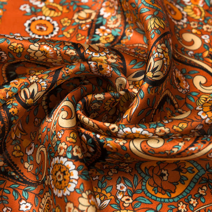 Bufanda cuadrada con estampado floral de cachemira salvaje en color naranja de estilo occidental
