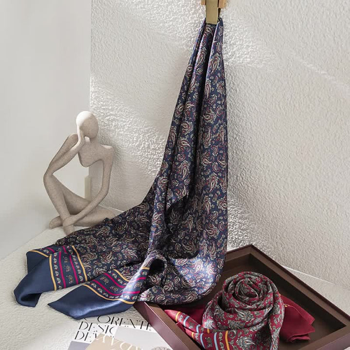 Bufanda de seda pura fina y larga con estampado de cachemira vintage para hombre