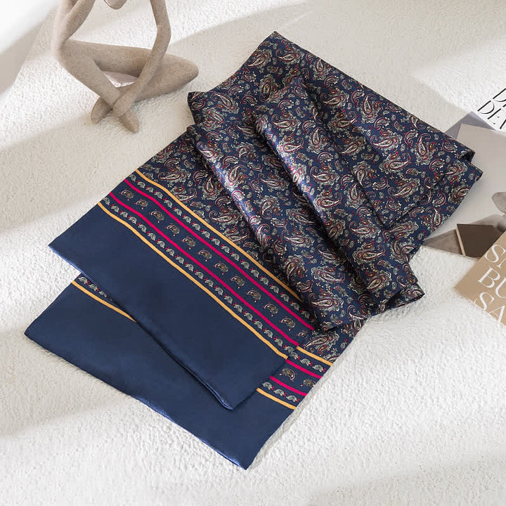 Bufanda de seda pura fina y larga con estampado de cachemira vintage para hombre