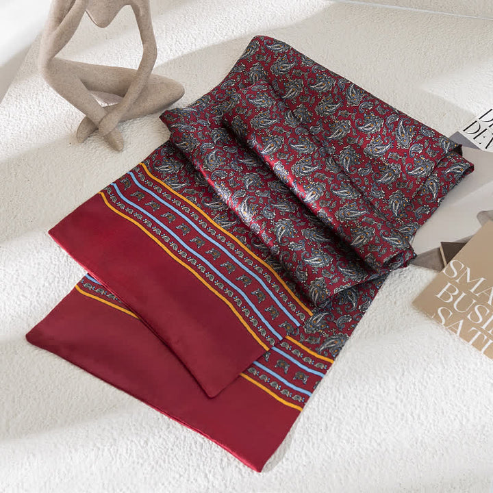 Bufanda de seda pura fina y larga con estampado de cachemira vintage para hombre