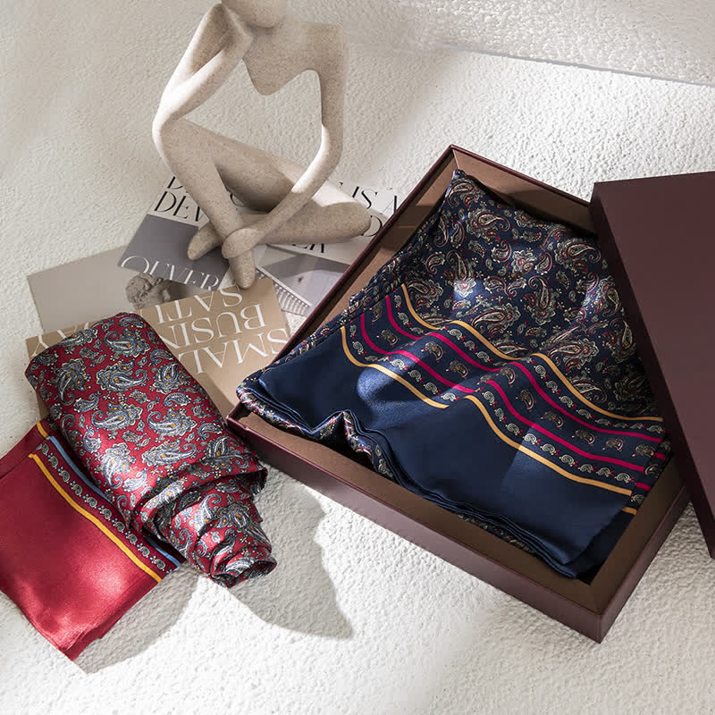 Bufanda de seda pura fina y larga con estampado de cachemira vintage para hombre