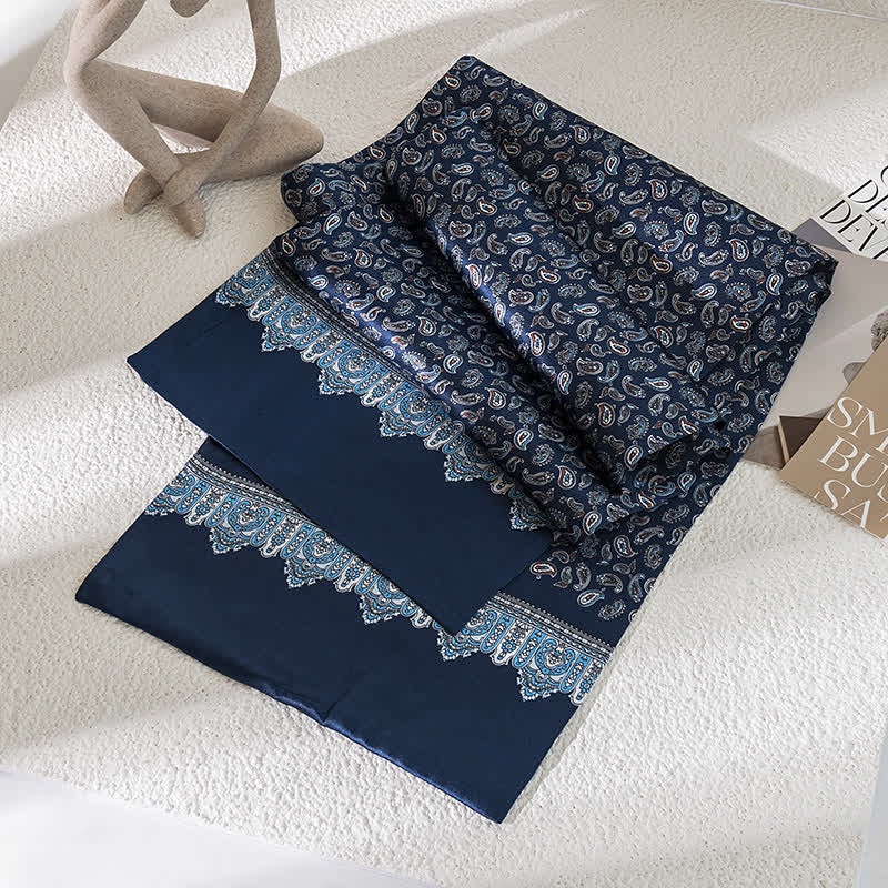 Bufanda de seda pura fina y larga con estampado de cachemira vintage para hombre