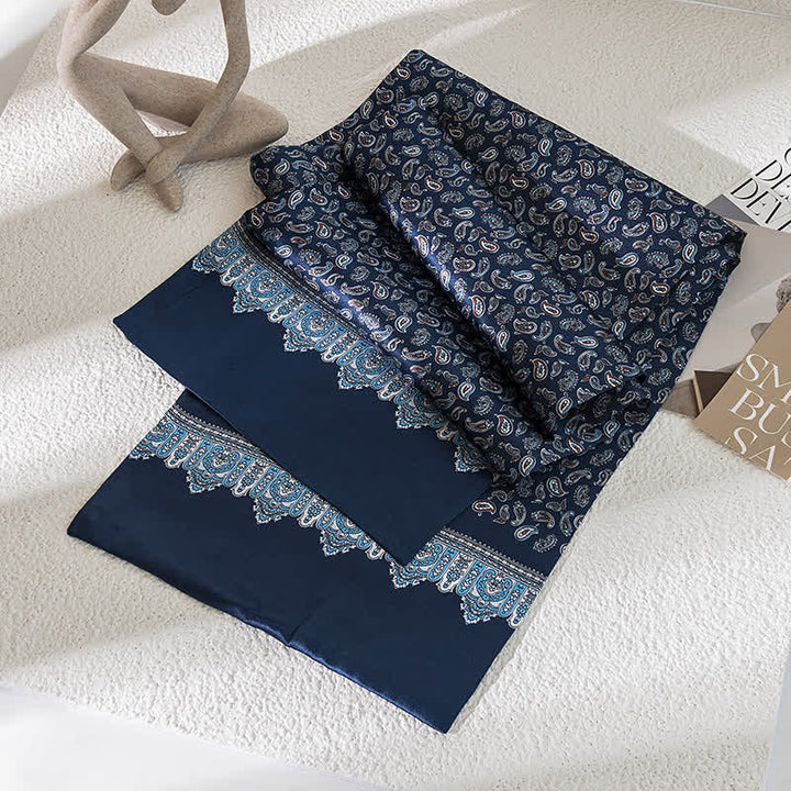 Bufanda de seda pura fina y larga con estampado de cachemira vintage para hombre