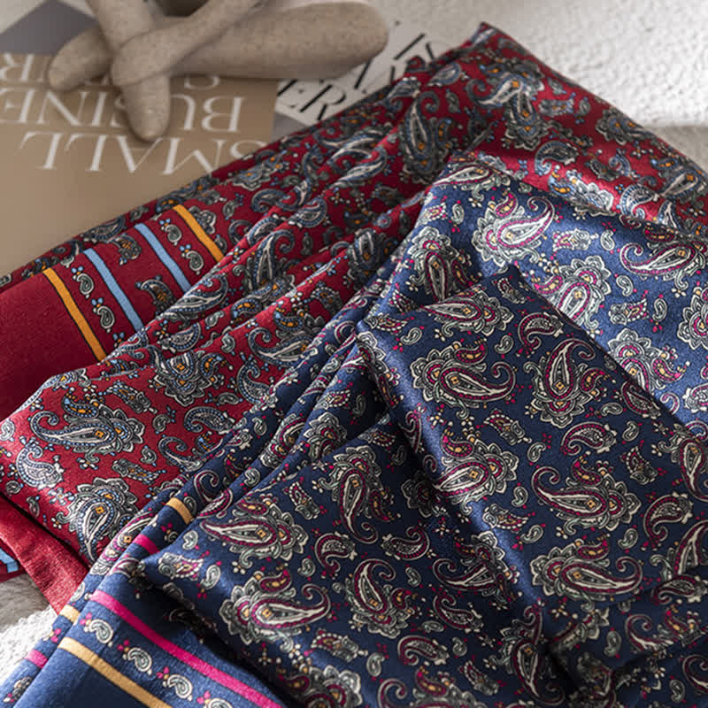Bufanda de seda pura fina y larga con estampado de cachemira vintage para hombre