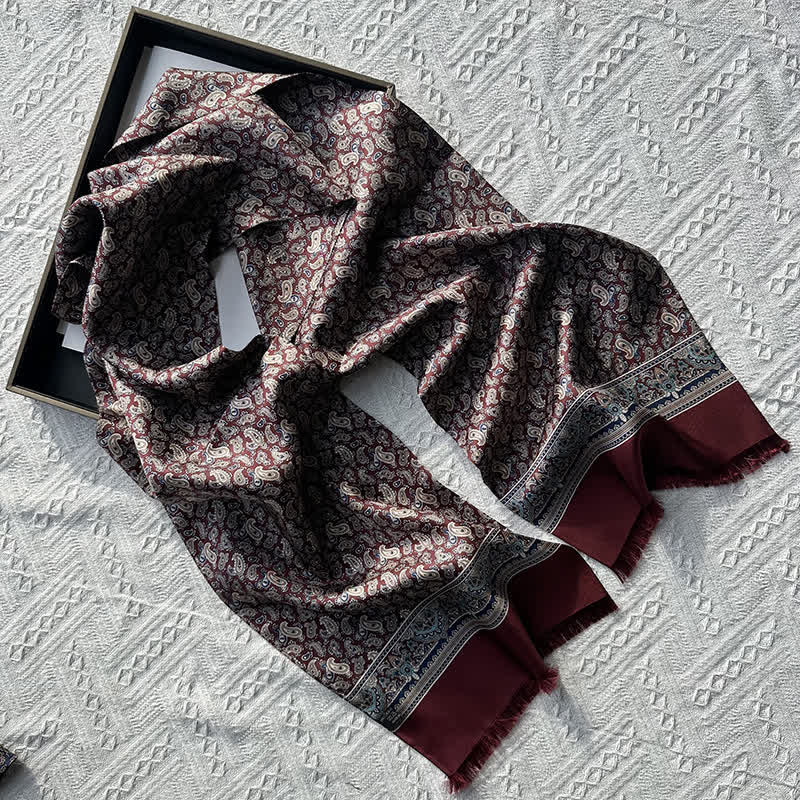 Bufanda fina larga de seda pura estilo británico con estampado de cachemira para hombre