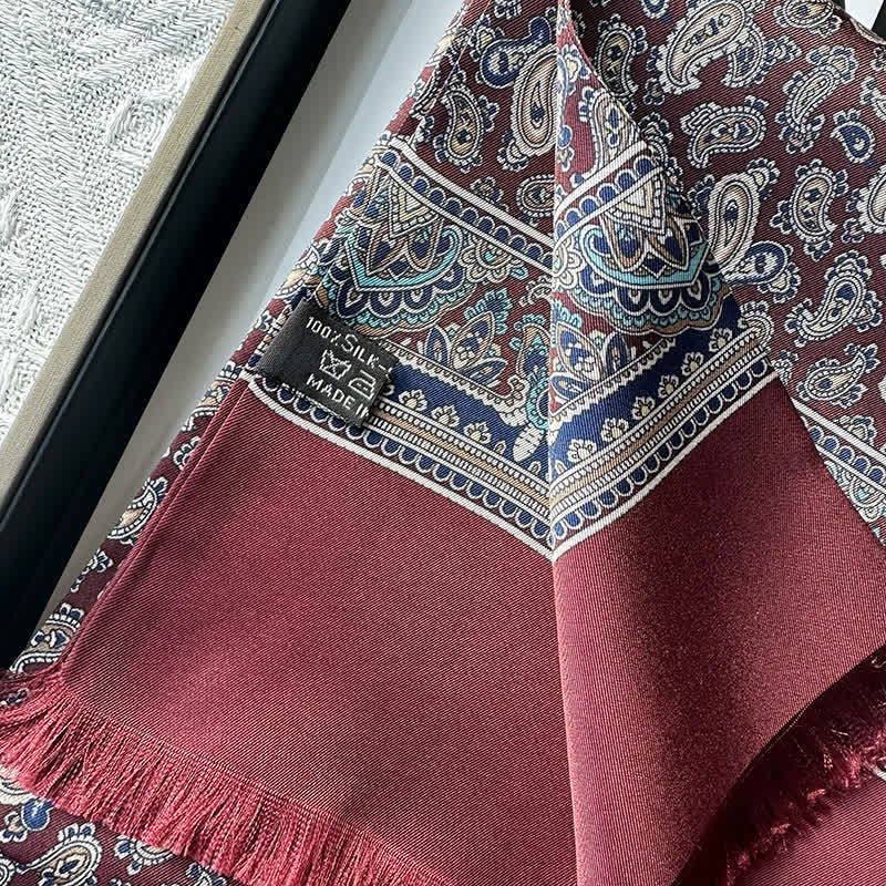 Bufanda fina larga de seda pura estilo británico con estampado de cachemira para hombre