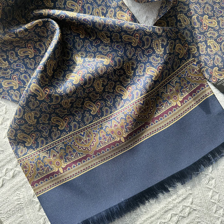 Bufanda fina larga de seda pura estilo británico con estampado de cachemira para hombre