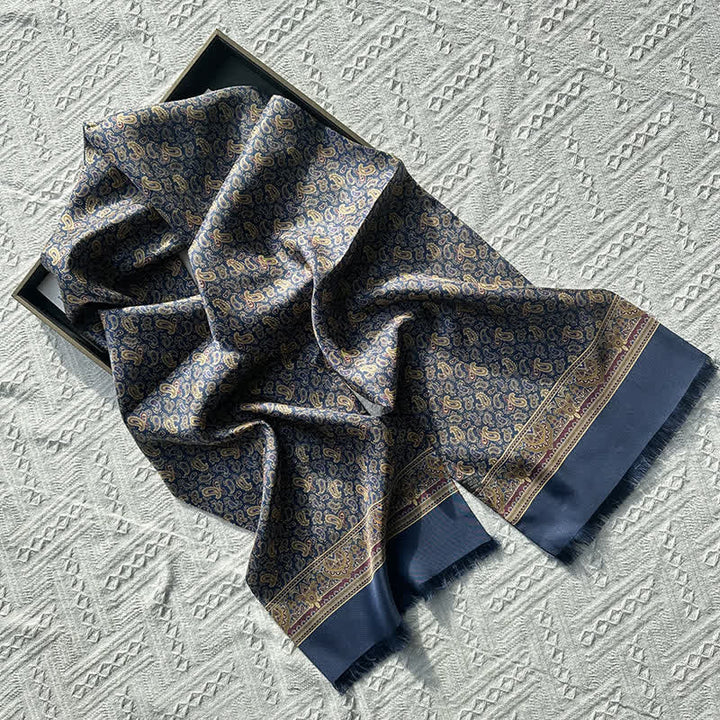 Bufanda fina larga de seda pura estilo británico con estampado de cachemira para hombre