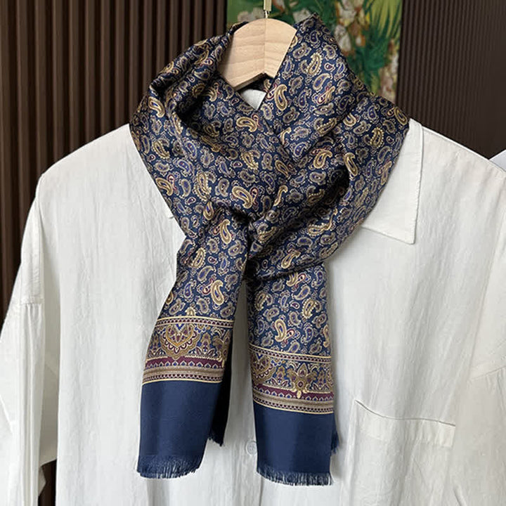 Bufanda fina larga de seda pura estilo británico con estampado de cachemira para hombre