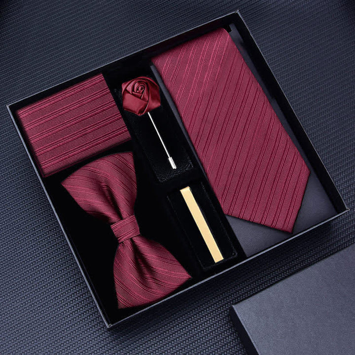 Caja de regalo con 5 broches de rosa para corbatas de sarga para hombre