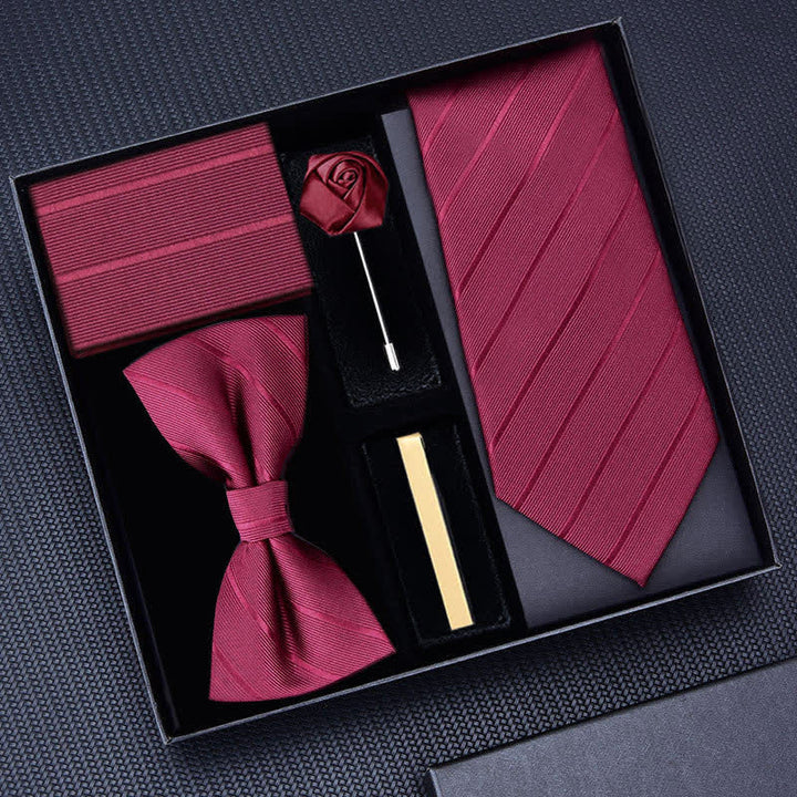 Caja de regalo con 5 broches de rosa para corbatas de sarga para hombre