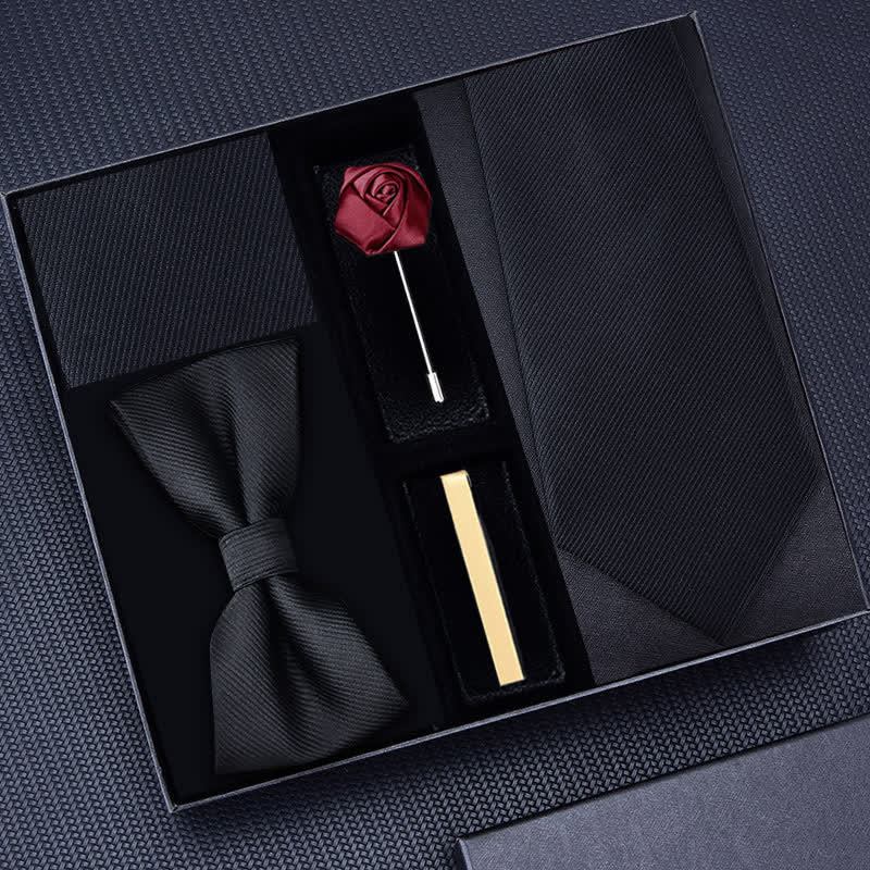 Caja de regalo con 5 broches de rosa para corbatas de sarga para hombre
