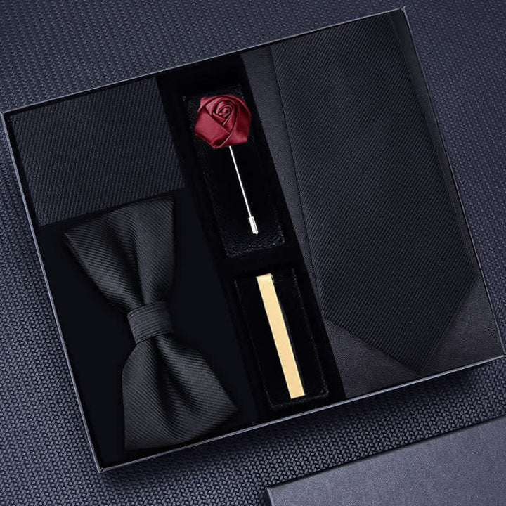 Caja de regalo con 5 broches de rosa para corbatas de sarga para hombre