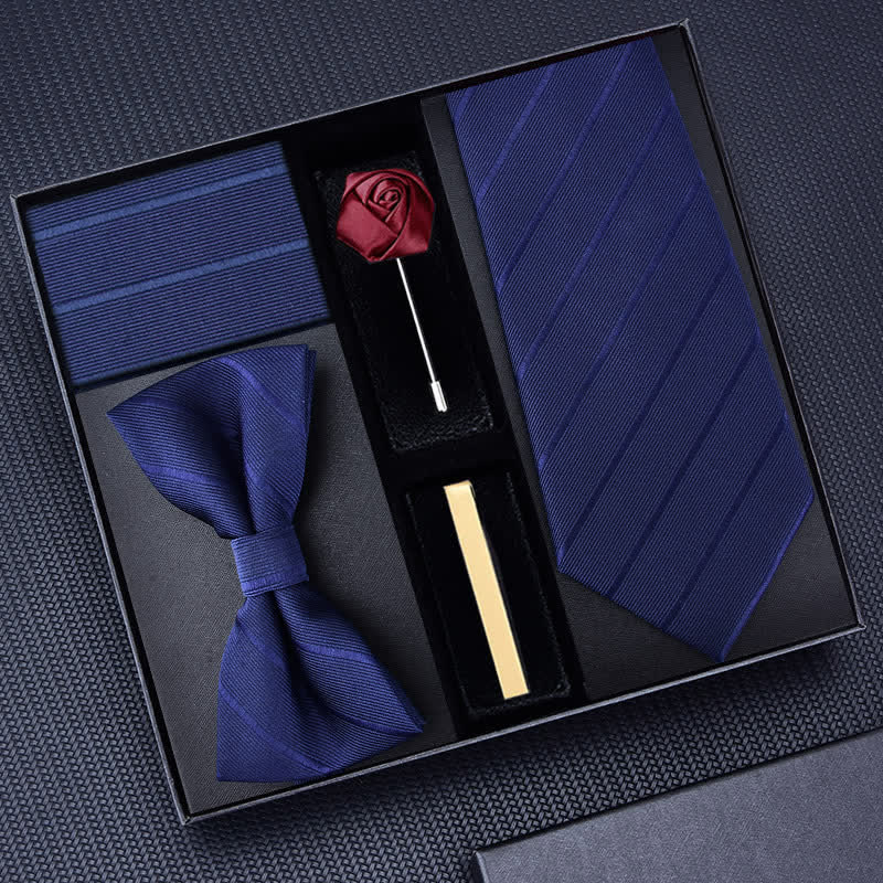 Caja de regalo con 5 broches de rosa para corbatas de sarga para hombre