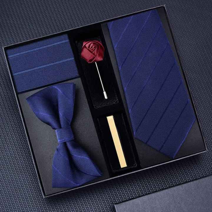 Caja de regalo con 5 broches de rosa para corbatas de sarga para hombre