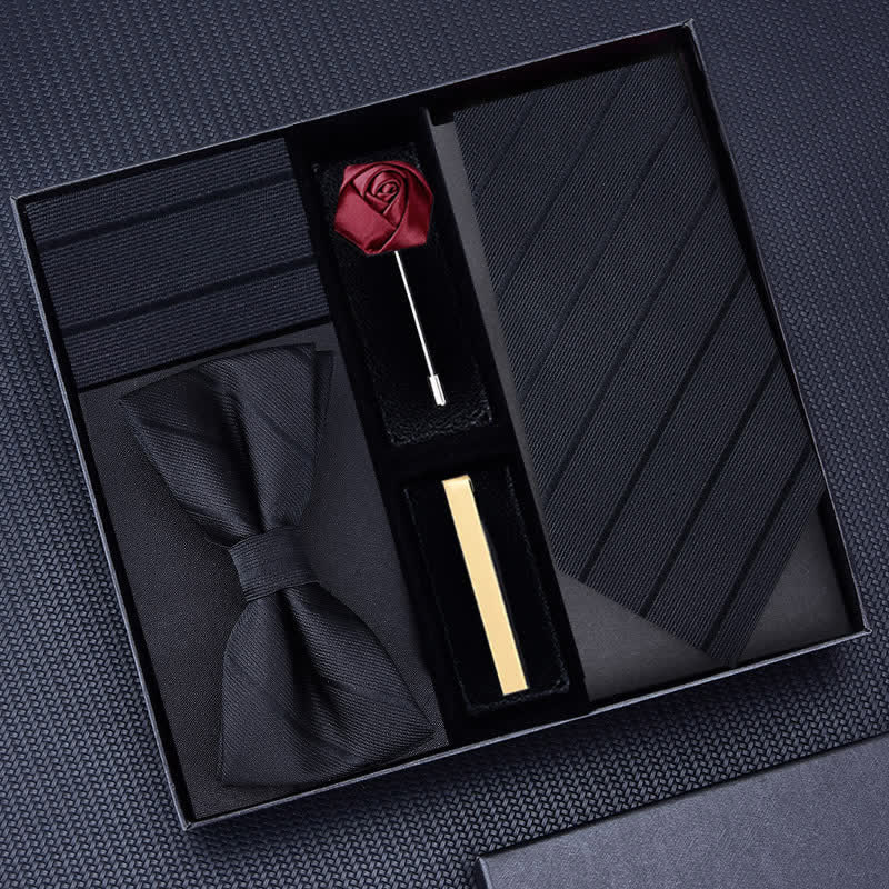 Caja de regalo con 5 broches de rosa para corbatas de sarga para hombre