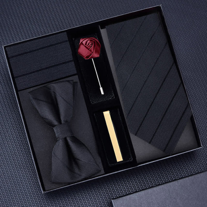 Caja de regalo con 5 broches de rosa para corbatas de sarga para hombre