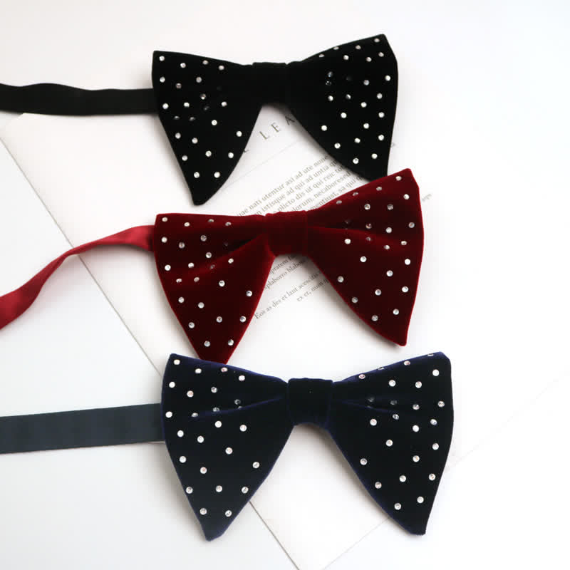 Pajarita de terciopelo de gran tamaño con diamantes de imitación dispersos para hombre