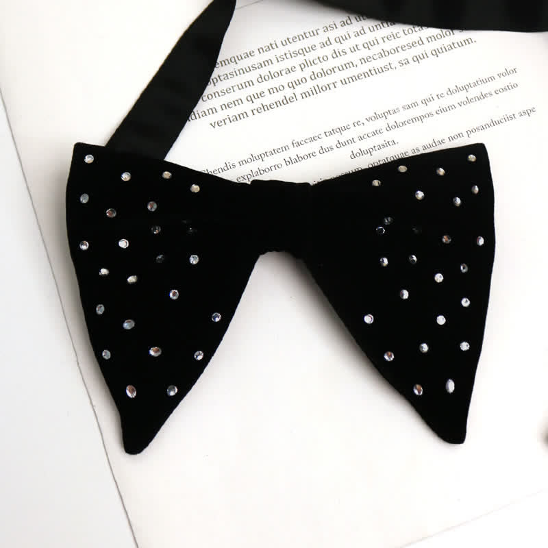 Pajarita de terciopelo de gran tamaño con diamantes de imitación dispersos para hombre