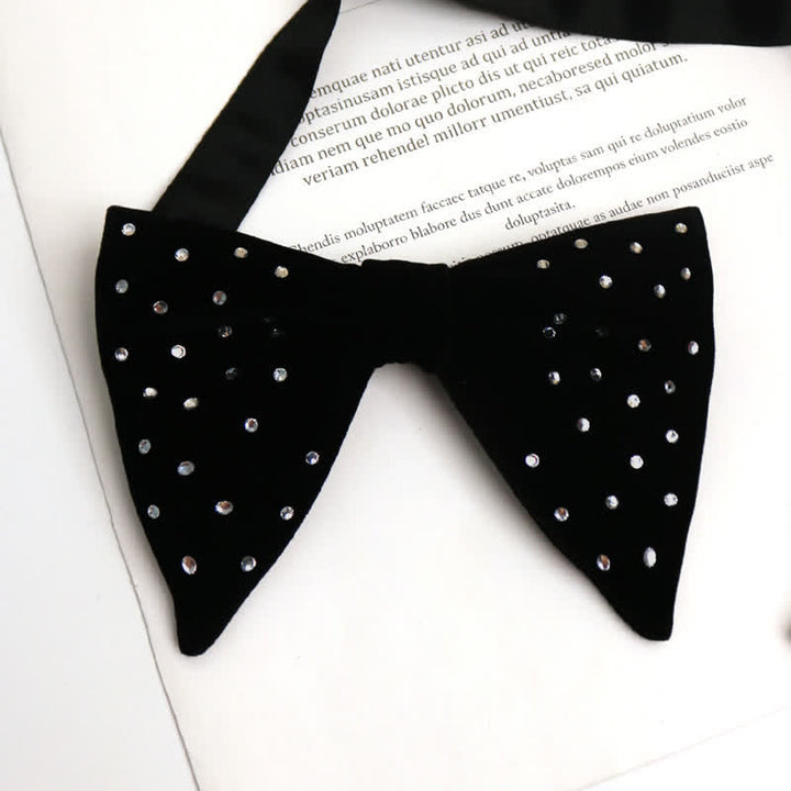 Pajarita de terciopelo de gran tamaño con diamantes de imitación dispersos para hombre
