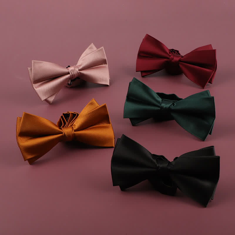 Pajarita de pañuelo de doble capa de color liso para hombre