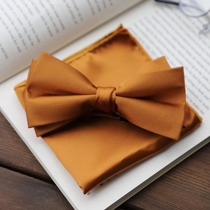 Pajarita de pañuelo de doble capa de color liso para hombre
