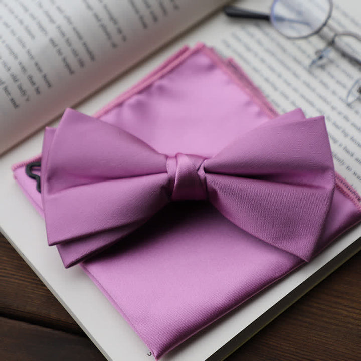 Pajarita de pañuelo de doble capa de color liso para hombre