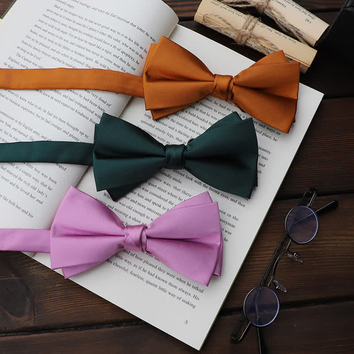 Pajarita de pañuelo de doble capa de color liso para hombre
