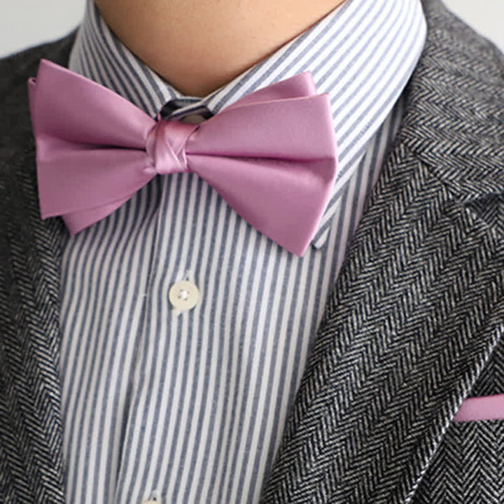 Pajarita de pañuelo de doble capa de color liso para hombre
