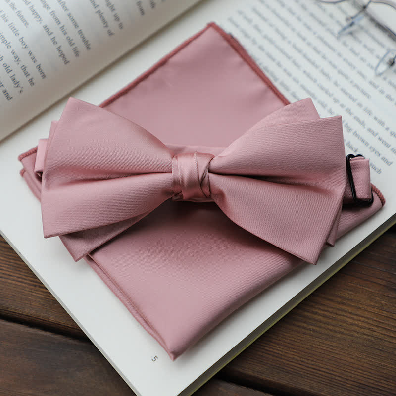 Pajarita de pañuelo de doble capa de color liso para hombre