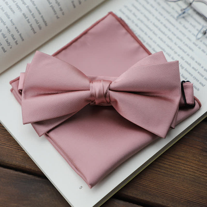 Pajarita de pañuelo de doble capa de color liso para hombre