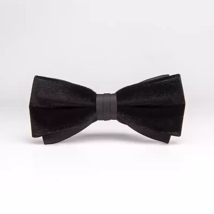 Pajarita de terciopelo negro noble de doble capa para hombre