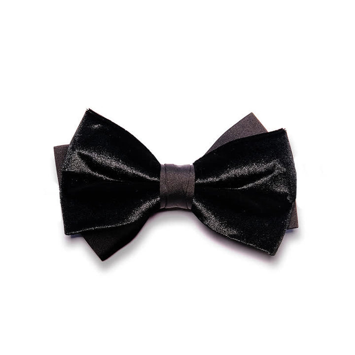 Pajarita de terciopelo negro noble de doble capa para hombre
