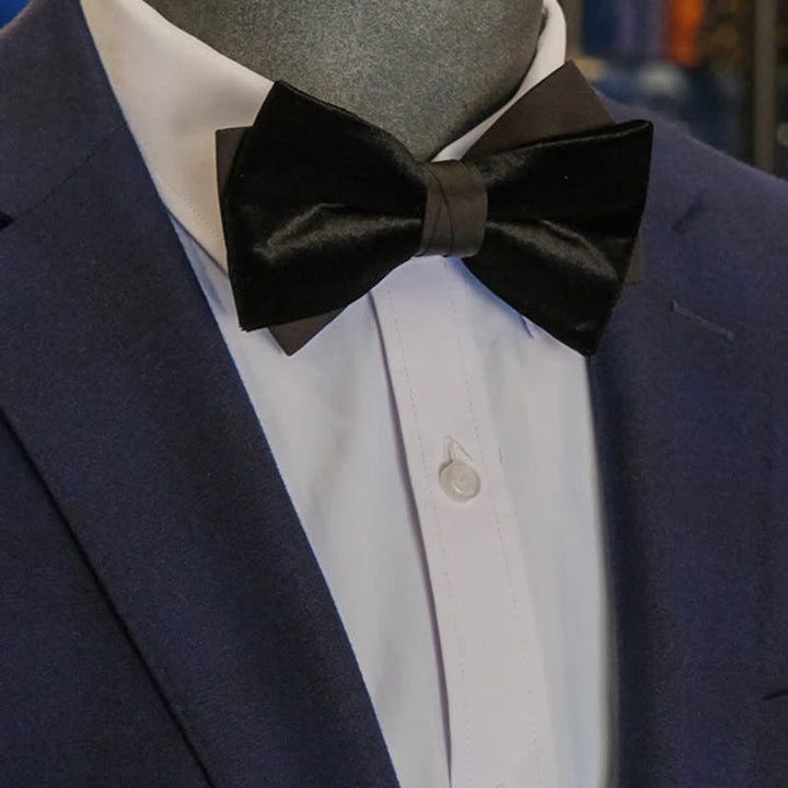 Pajarita de terciopelo negro noble de doble capa para hombre