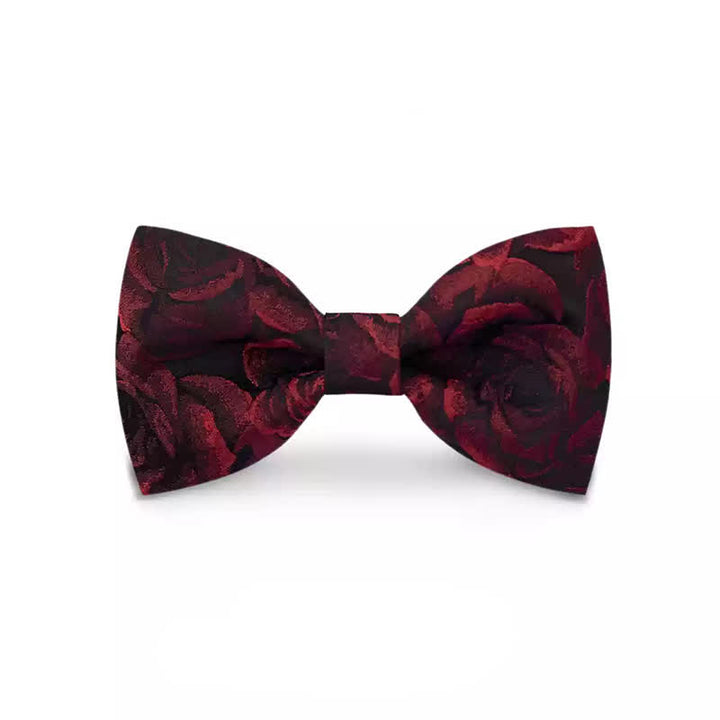 Pajarita de hombre en tejido jacquard con rosas burdeos
