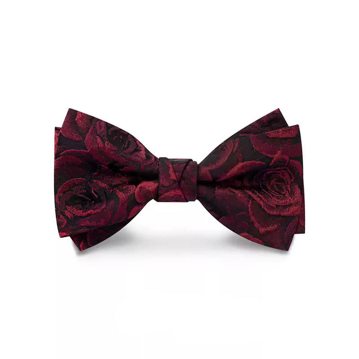 Pajarita de hombre en tejido jacquard con rosas burdeos