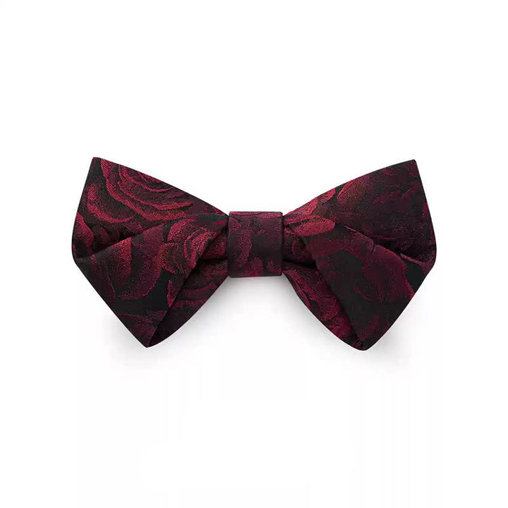 Pajarita de hombre en tejido jacquard con rosas burdeos