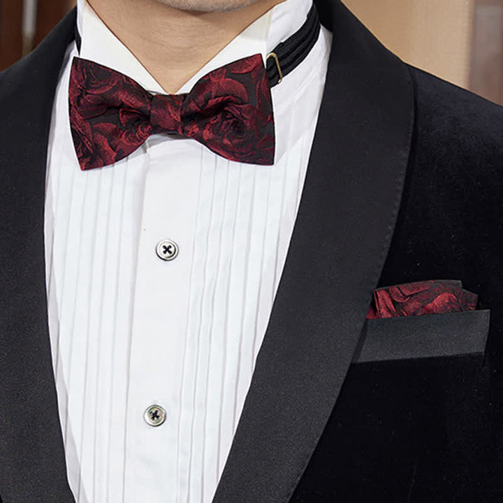Pajarita de hombre en tejido jacquard con rosas burdeos