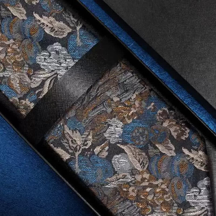 Corbata para hombre con diseño de jardín floral en el aire, en azul y amarillo